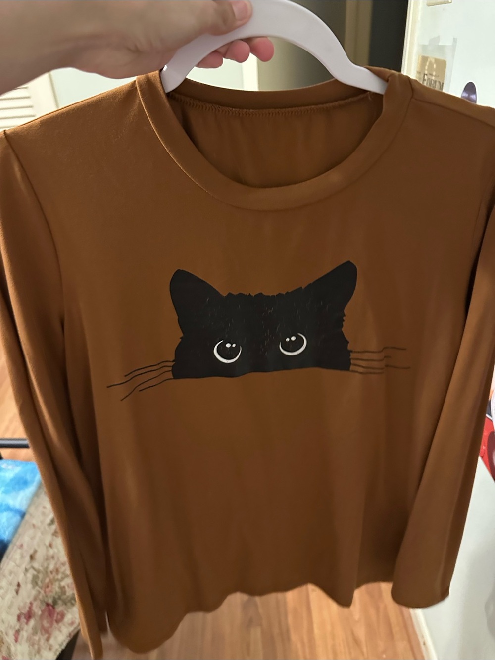 Black Cat Face Brown Long Sleeve Shirt Size 4